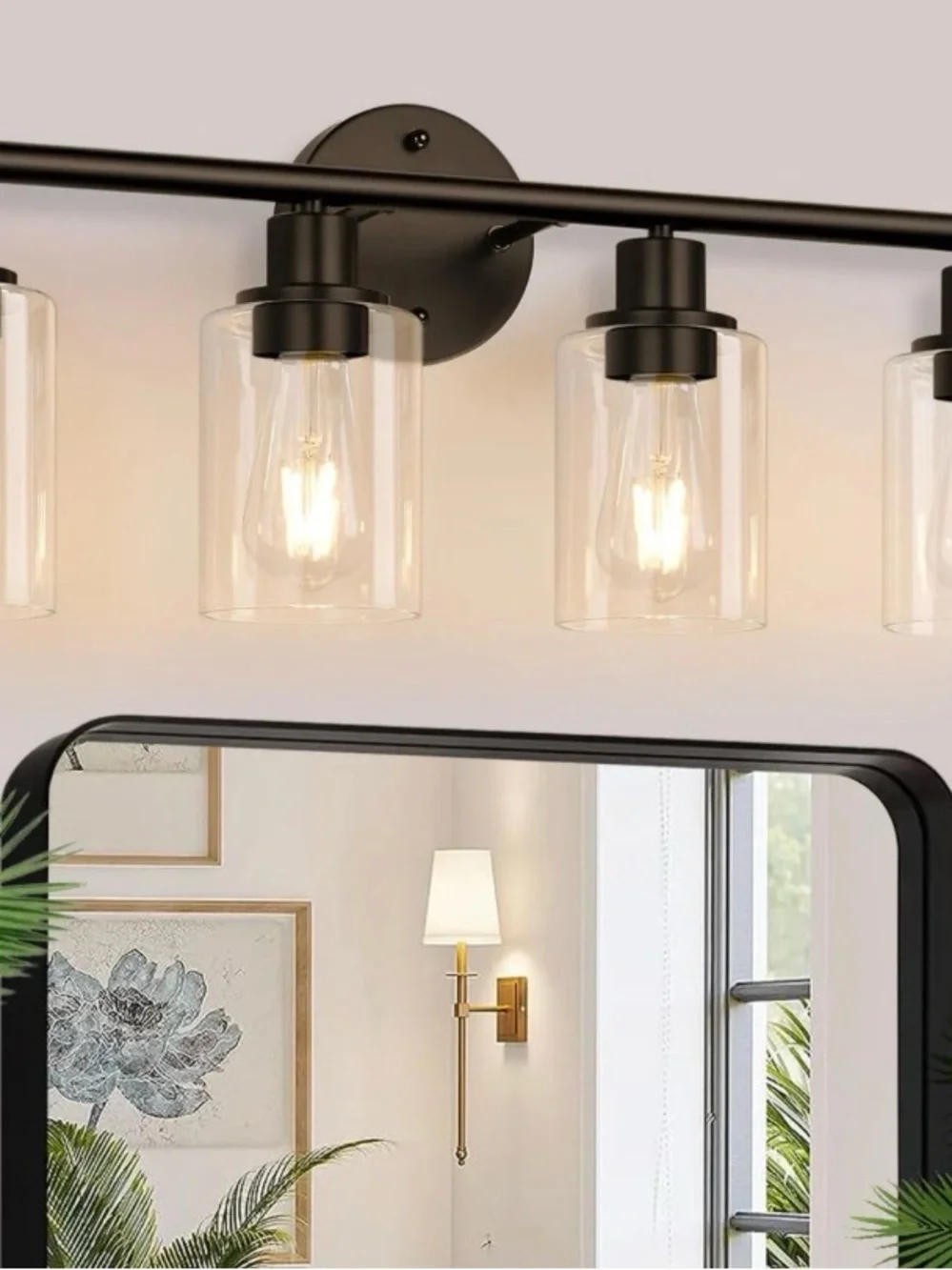 4-Light Bathroom Light Fixtures, Brown and Gold Modern Vanity Lights Over Mirror